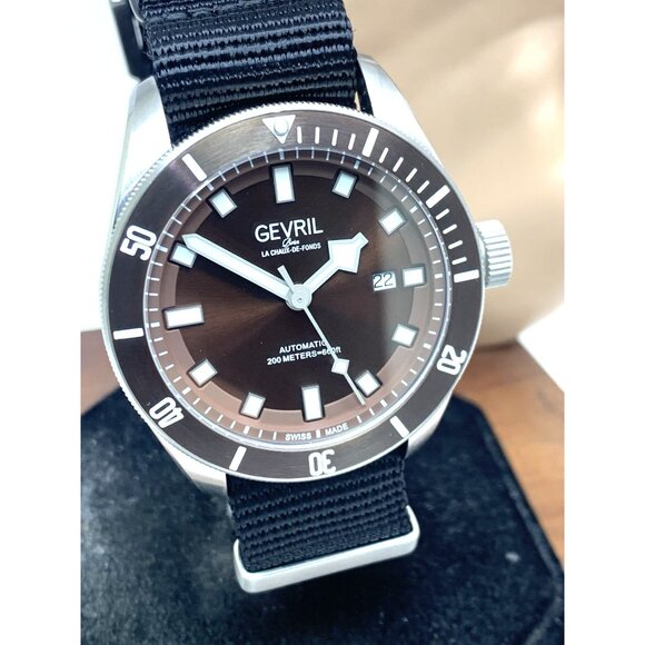 Gevril Men's Watch 48607N Yorkville Swiss Automatic Brown Dial Diver Nylon 43mm - Picture 13 of 14